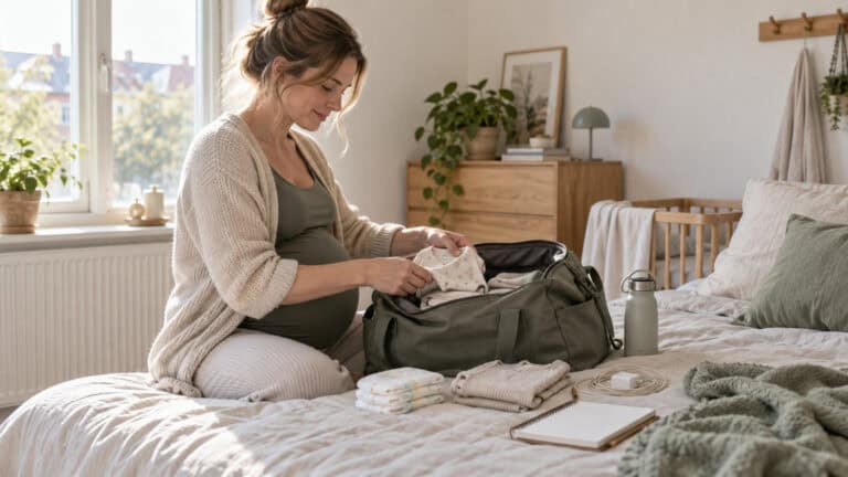 Tredje trimester: sådan får du styr på det praktiske, før barnet kommer 1 Gravid kvinde pakker hospitalstaske i tredje trimester